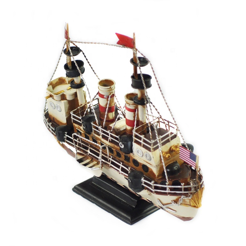 Mediterranean-Metal-Crafts-Sailing-Boat-Figurine-Ornament